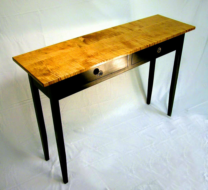 Custom Two Drawer Sofa Table With Tiger Maple Top
